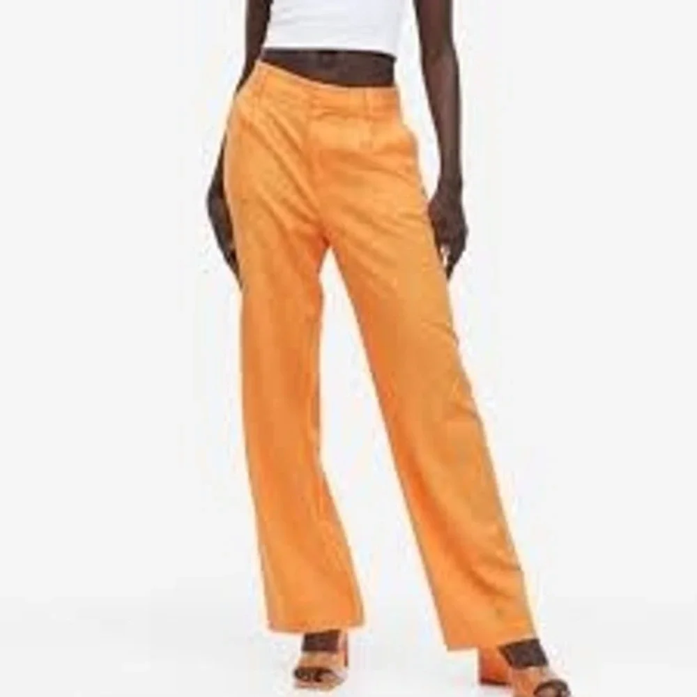 H&M Pants Women 4 Orange Wide Leg High Waisted Textured Linen Blend Trousers